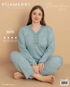 Pijamerry Kadın Büyük Beden Dantel Yaka Bambu Uzun Kol İnce Pijama Takımı 5671 - 1 Adet  Yeşil 2XL - 3
