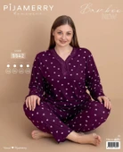 Pijamerry Kadın Büyük Beden Dantel Yaka Bambu Uzun Kol İnce Pijama Takımı 5542 - 1 Adet  4XL Mürdüm thumbnail 3