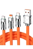 6A 120W 3 in 1 Usb to Type-C + Micro Usb + Lightning Hızlı Şarj Kablosu Silikon Kablo 1 Metre - 2