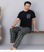 Pijamoni Erkek Bisiklet Yaka Kısa Kol İnce Pijama Takımı 6163/7 - 1 Adet  Siyah M - 1