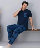 Pijamoni Erkek Bisiklet Yaka Kısa Kol İnce Pijama Takımı 6163/5 - 1 Adet  M Lacivert thumbnail 1
