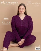 Pijamerry Kadın Büyük Beden Dantel Yaka Bambu Uzun Kol İnce Pijama Takımı 5541 - 1 Adet  4XL Mürdüm thumbnail 3