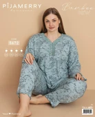 Pijamerry Kadın Büyük Beden Dantel Yaka Bambu Uzun Kol İnce Pijama Takımı 5672 - 1 Adet  Yeşil 2XL - 3