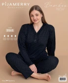 Pijamerry Kadın Büyük Beden Dantel Yaka Bambu Uzun Kol İnce Pijama Takımı 5545 - 1 Adet  Siyah 5XL thumbnail 3