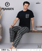 Pijamoni Erkek Bisiklet Yaka Kısa Kol İnce Pijama Takımı 6163/7 - 1 Adet  Siyah L thumbnail 2