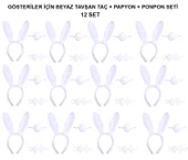 Beyaz Tavşan Kostüm Seti – Taç, Papyon, Kuyruk (12’li Paket) - 1