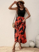 Lucky Life Kadın Askılı Yuvarlak Yaka üst Viskon Alt Desenli Uzun Süprem Elbise thumbnail 4