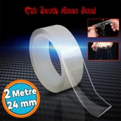 Çift Taraflı Nano Bant Yıkanabilir Montaj Çok Amaçlı Güçlü Yapıştırma Bandı Şeffaf 24 mm x 2 Metre - 1