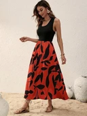 Lucky Life Kadın Askılı Yuvarlak Yaka üst Viskon Alt Desenli Uzun Süprem Elbise thumbnail 1