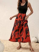 Lucky Life Kadın Askılı Yuvarlak Yaka üst Viskon Alt Desenli Uzun Süprem Elbise thumbnail 3