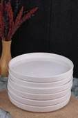 Bambum 6'lı Handmade 20 Cm Beyaz İnci Pasta Tabak Seti - Tatlı Tabağı Seti - 4