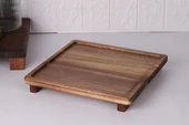 Atby Akasya Doğal Ahşap Ayaklı Kare Sunum Tepsisi Kahvaltı Peynir Meze Servis Tahtası 26x26cm - 2