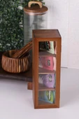 Atby Akasya Ahşap Kapaklı 5 Bölmeli Çay Kutusu 26,5x9x9 cm Şeffaf Kapaklı Çay ve Kahve Düzenleyici Kutu - 1