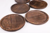 Bambum Patrin Doğal Ahşap Yuvarlak Küçük Tabak 6’lı Set – 25x2 cm - 4