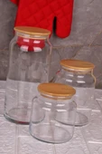 Zone - 3'lü Cam Saklama Kabı 600ml-800ml-1300ml Vakumlu Bambu Kapaklı thumbnail 2