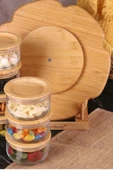 Duo - 7'li Dönen Tepsili Bambu Silikonlu Kapaklı Hava Aldırmaz Cam Kahvaltılık 300 ml - 5