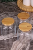 Zone - 3'lü Cam Saklama Kabı 800ml Vakumlu Bambu Kapaklı thumbnail 3