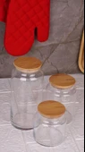 Zone - 3'lü Cam Saklama Kabı 600ml-800ml-1300ml Vakumlu Bambu Kapaklı thumbnail 3