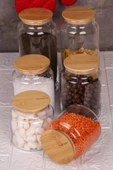 Zone - 6'lı Cam Saklama Kabı 600ml-800ml-1300ml Vakumlu Bambu Kapaklı thumbnail 2