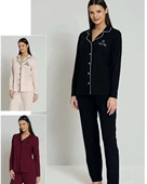 NİVEMESHOME 1804 PİJADORE BAYAN PİJAMA TAKIMI BORDO - 1