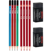 Rotring kurşun ve kırmızı kalem seti , silgili set (4+4) +2 silgi hb mercanlı - 2