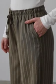 Beli Lastikli Bol Paça Pantolon - Haki-Beyaz - 4