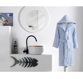 Özdilek Ashley Kapüşonlu Bambu Çocuk Bornozu 5/6 Yaş-Mavi - 2