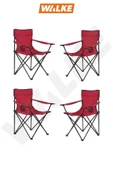 Katlanabilir Kamp Sandalyesi Piknik Sandalyesi Plaj Sandalyesi Kırmızı Taşıma Çantalı 4'lü thumbnail 2
