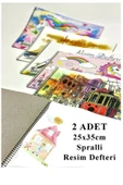 25x35 cm  spiralli resim defteri 2  Adet 15 yaprak Spiralli Orta Boy Resim Defteri Karton Kapak 110 gr - 1