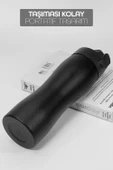 Komple Paslanmaz Çelik Matara Pipetli Mat Renk Spor Matarası Suluğu 304 Çelik Suluk Siyah 1158 - 3
