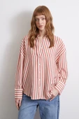 Çizgili T Kol Gömlek Kiremit thumbnail 3