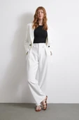 Bel Detaylı Wide Leg Pantolon Ekru thumbnail 1