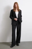 Bel Detaylı Wide Leg Pantolon Siyah - 1