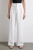 Bel Detaylı Wide Leg Pantolon Ekru thumbnail 4