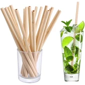 30 Adet Doğal Bambu Pipet 20 Cm Çevreyle Dost Sağlıklı Bamboo Pipet - 3