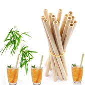 10 Adet Doğal Bambu Pipet 20 Cm Çevreyle Dost Sağlıklı Bamboo Pipet - 1