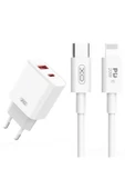 Xo CE12 Çoklu Hızlı Şarj Adaptörü|1 Adet Lightning Kablo|2 Cihaz Şarj|1 Type-C 1 Usb-A|20W Max Power thumbnail 1