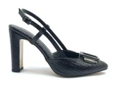 Feles Toka Detaylı Kalın Ökçe Arkası Açık Stiletto Kadın Topuklu Ayakkabı thumbnail 12