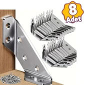 8 Adet Mobilya Eşya Dolap Köşe Birleştirme Duvara Sabitleyici Bağlantı Aparatı Köşebent Gönye Metal - 1