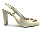 Feles Toka Detaylı Kalın Ökçe Arkası Açık Stiletto Kadın Topuklu Ayakkabı thumbnail 6