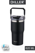 DILLER 620 ML Tek Kapak Çift Kullanım Pipetli/Pipetsiz Taşıma Kulplu Mug/Çelik Termos-FFDILLERD9168 - 6