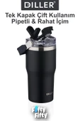 DILLER 620 ML Tek Kapak Çift Kullanım Pipetli/Pipetsiz Taşıma Kulplu Mug/Çelik Termos-FFDILLERD9168 - 7