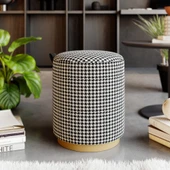 Macaria Puf, Oturma Odası, Antre Puf, Beyaz-Siyah, Gold Metal Ayak - 2