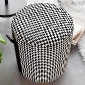 Macaria Puf, Oturma Odası, Antre Puf, Beyaz-Siyah, Gold Metal Ayak - 4