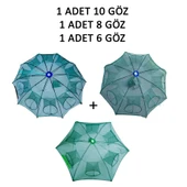Şemsiye Balık Tuzağı 3 Lü Set 1 Adet 10 Göz + 1 Adet 8 Göz + 1 Ad - 1