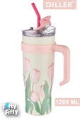 DILLER Quencher Cup 1200 ML Pipetli/Rahat İçim Kulplu Paslanmaz Çelik Termos -FFDILLERD9120 - 1
