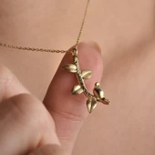 14 Ayar Altın Kaplama Dalda Kuş Temalı Gümüş Kolye - CN00438 thumbnail 1