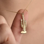 14 Ayar Altın Kaplama Kaktüs Gümüş Kolye - CN00440 thumbnail 1