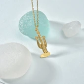 14 Ayar Altın Kaplama Kaktüs Gümüş Kolye - CN00440 thumbnail 2