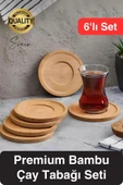 6'lı Bambu Ahşap Çay Tabağı Altlığı Seti Kahve Yuvarlak Fincan Kupa Bardak Sunum Takımı Yıkanabilir - 1